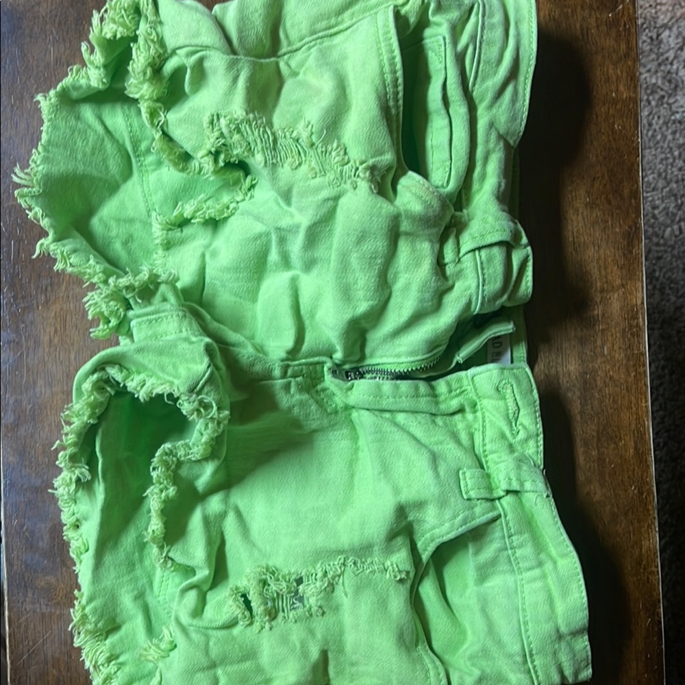 Vibrant Green Distressed Denim Shorts